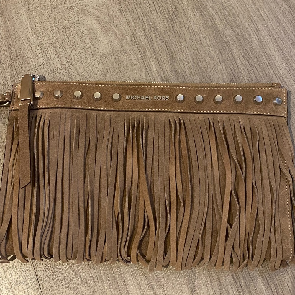 Authentic Michael Kors Velvet Fringe Wristlet Clutch